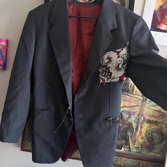 DIY grunge punk pins and patches suit jacket - Picture 2 of 8